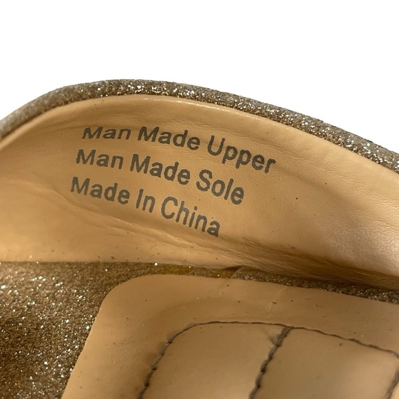 American Glamour Badgley Mischka Gold Glitter Dressy Strappy Wedge Sandals Sz 7 - Picture 12 of 14